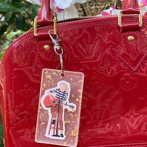 Taylor Swift RED Tour Cartoon & Gold Flakes Silver Hardware Keychain Bag Charm